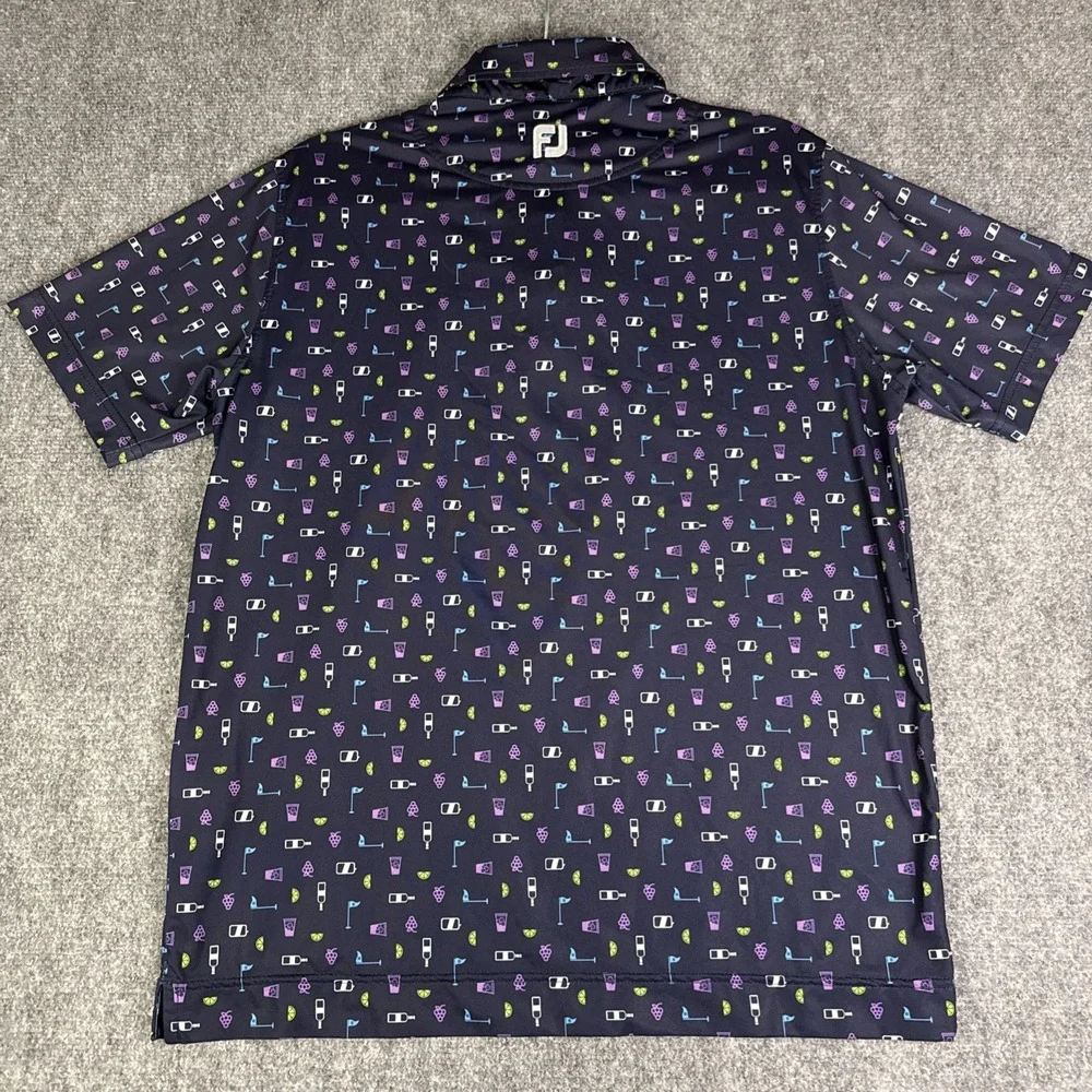 Footjoy Polo Shirt Mens M Transfusion AOP Performance Golf Cocktails Wine EUC - Picture 3 of 7